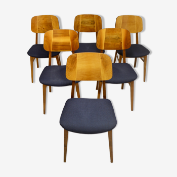 Set de six chaises design année 60 ,70 bois latté traditionnel