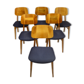 Set of six chairs design year 60,70 traditional slatted wood