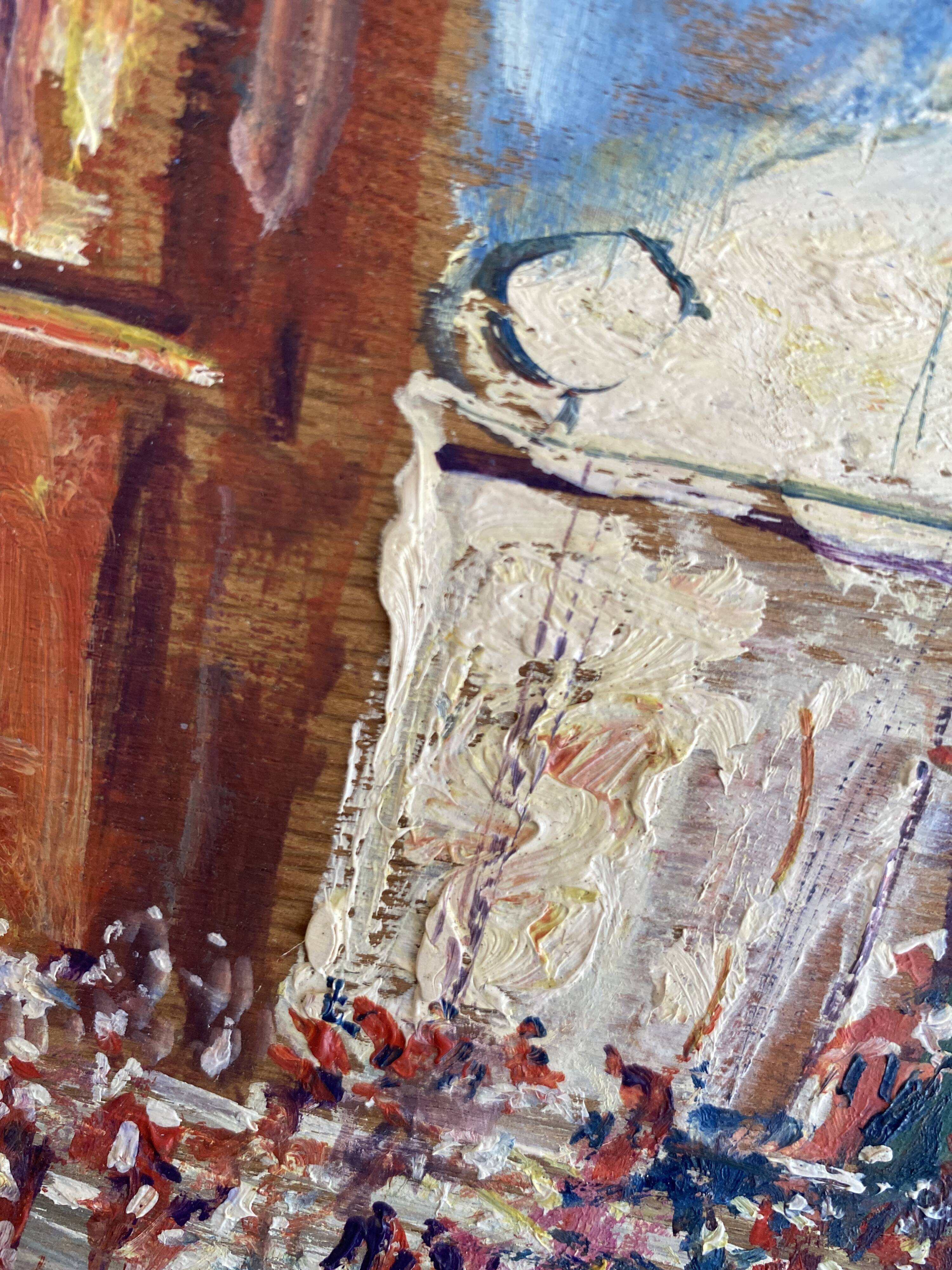 Oil on wood, “village festival”, Italy, 1960s