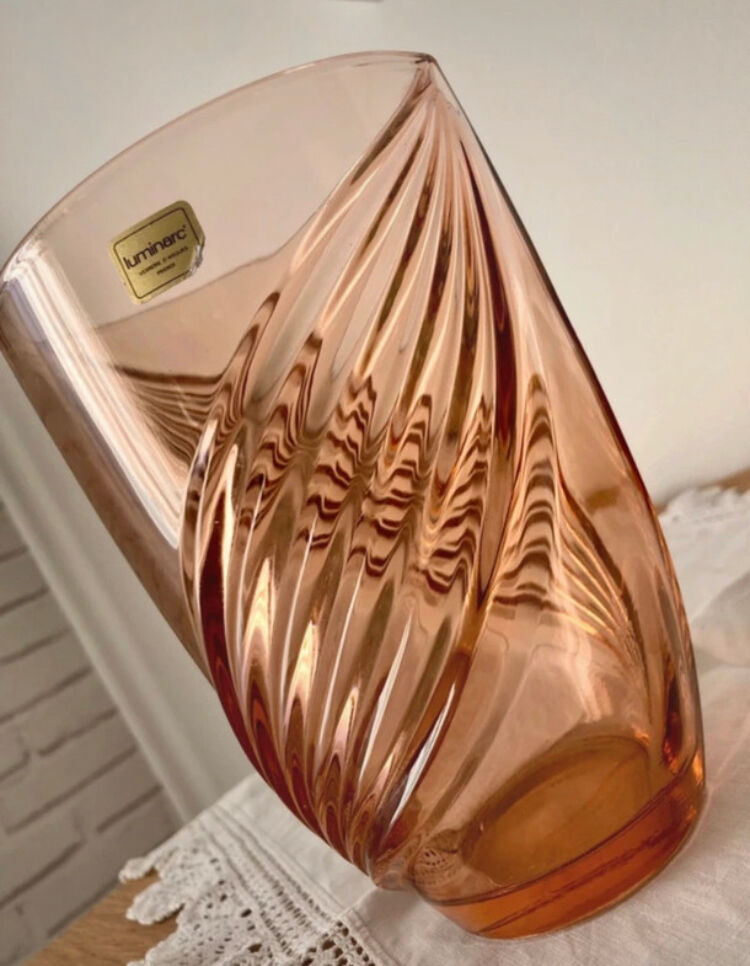 Luminarc pink vase arque glassware made in France