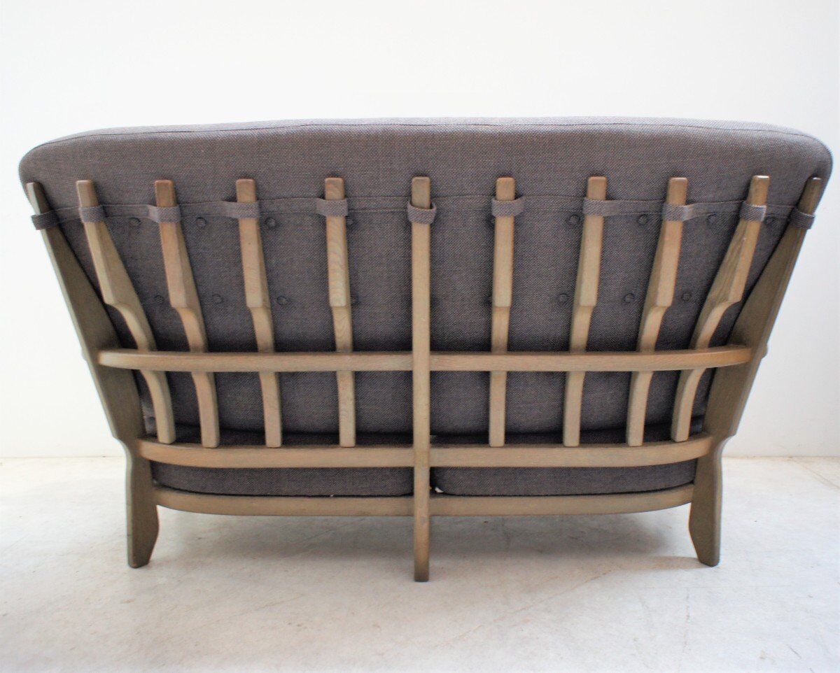 Solid oak sofa Guillerme and Chambron