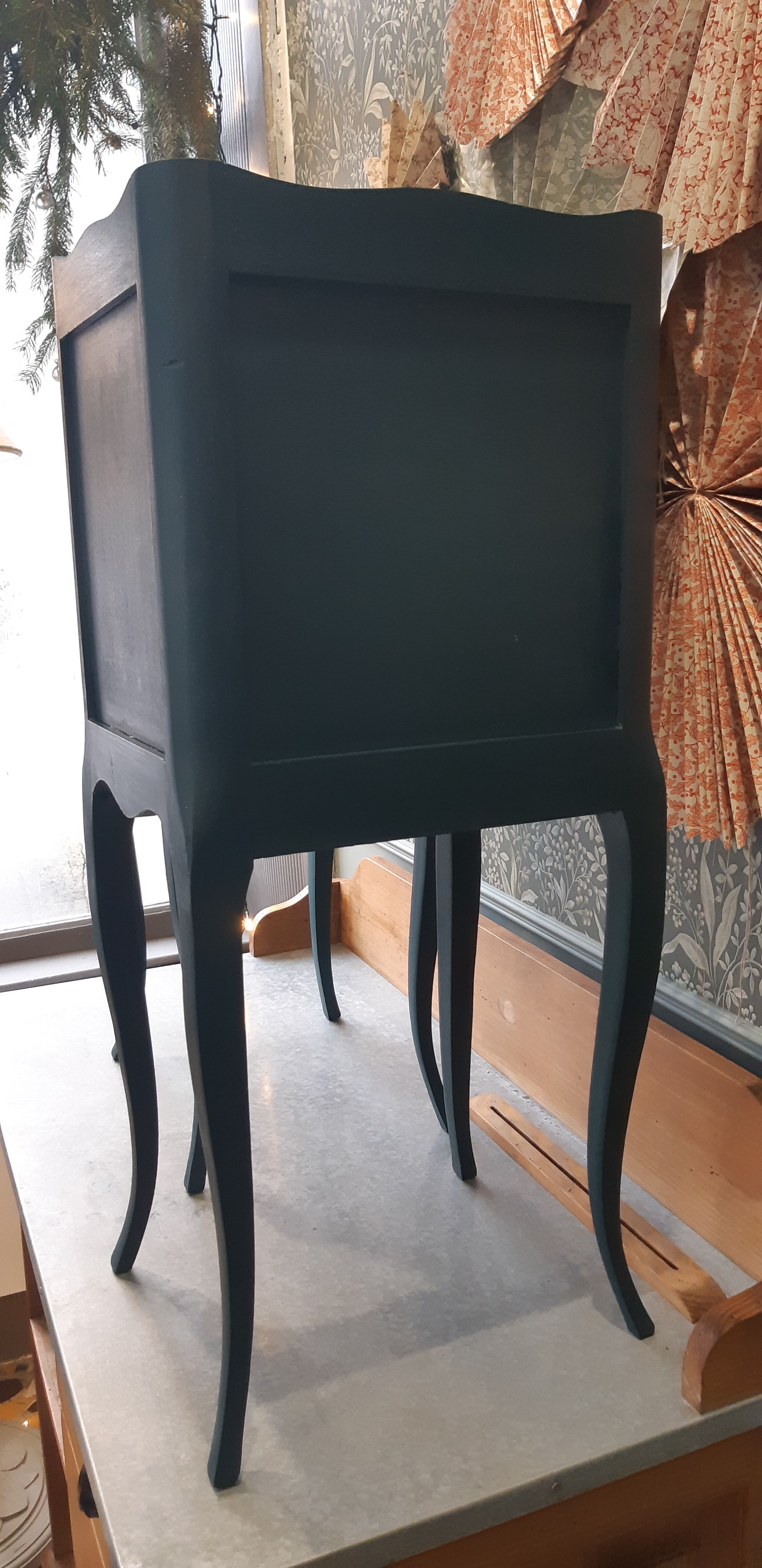 Pair of bedside tables revisited in petrol blue