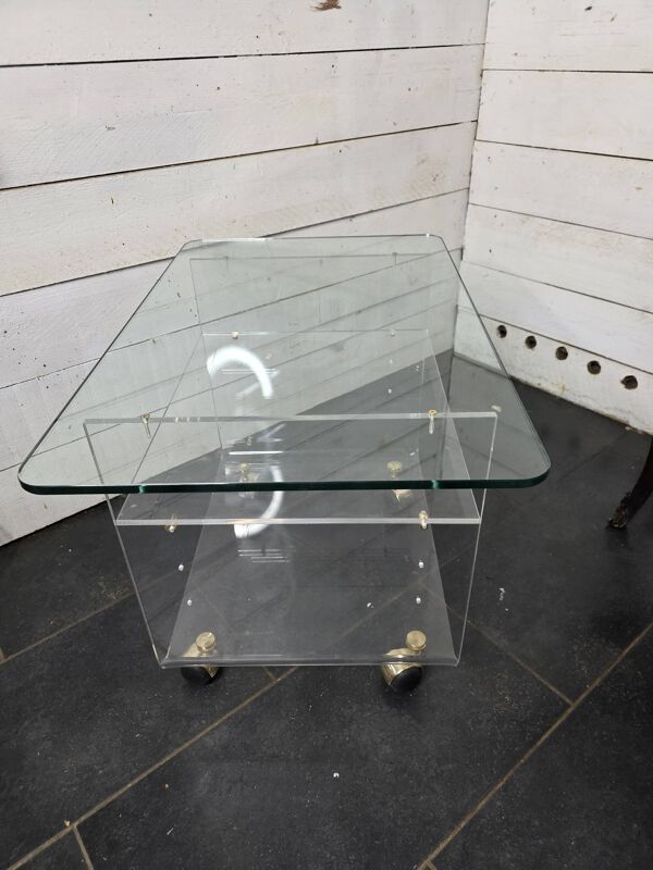 Table Basse Vintage en Plexiglas et Verre par David Lange Années 70