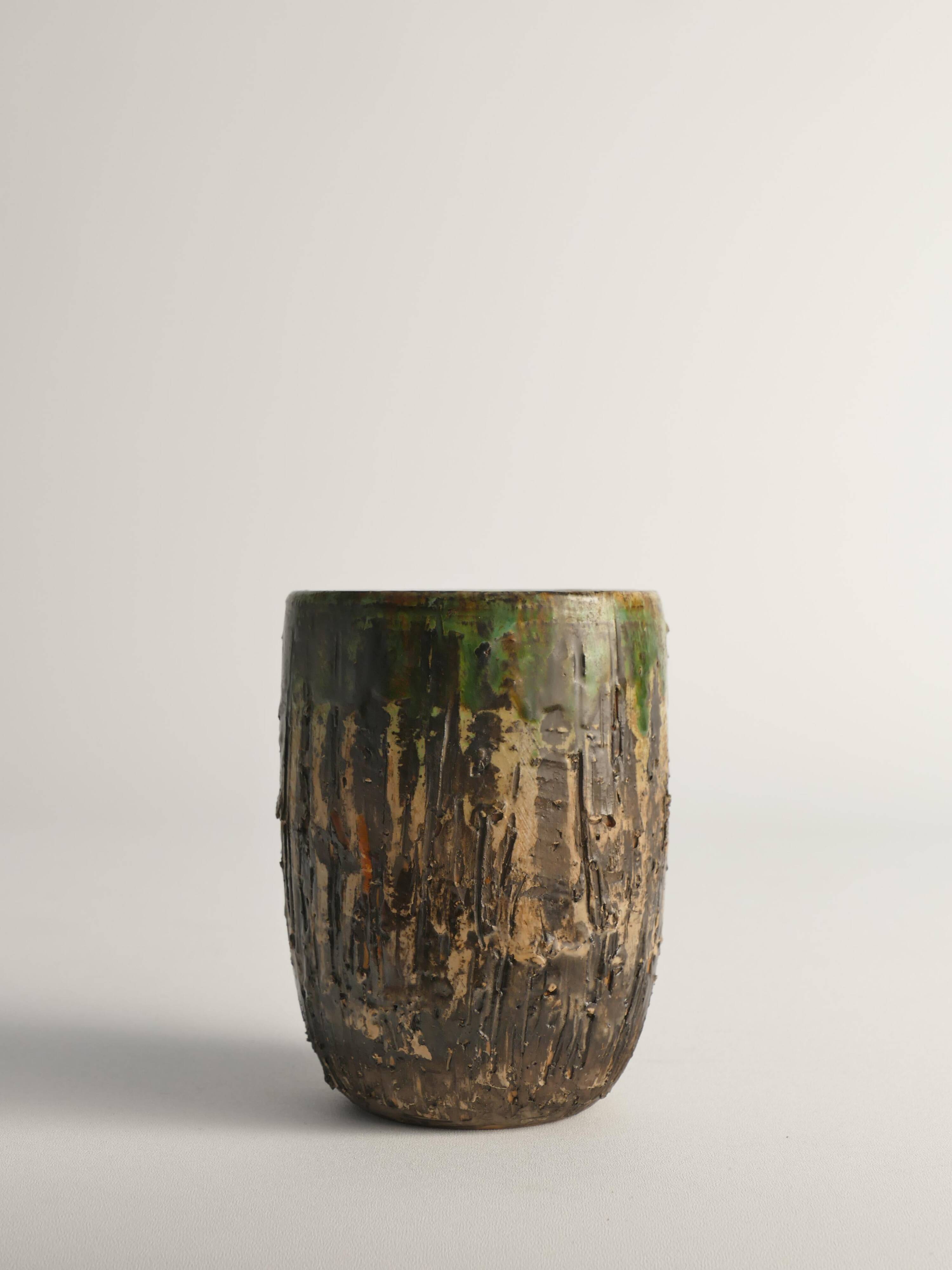 Unique Scandinavian Modern Brutalist Stoneware Vase by Tilgmans, Sweden 1960s