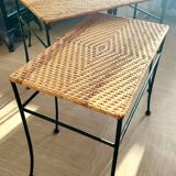 Rattan and Wrought Iron Nesting Tables