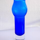 Modern Scandinavian vintage art design glass vase. Bright blue sommerso by