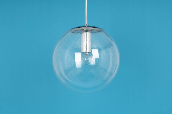 Suspension Limburg chrome avec boule en verre clair, Allemagne, années 1970