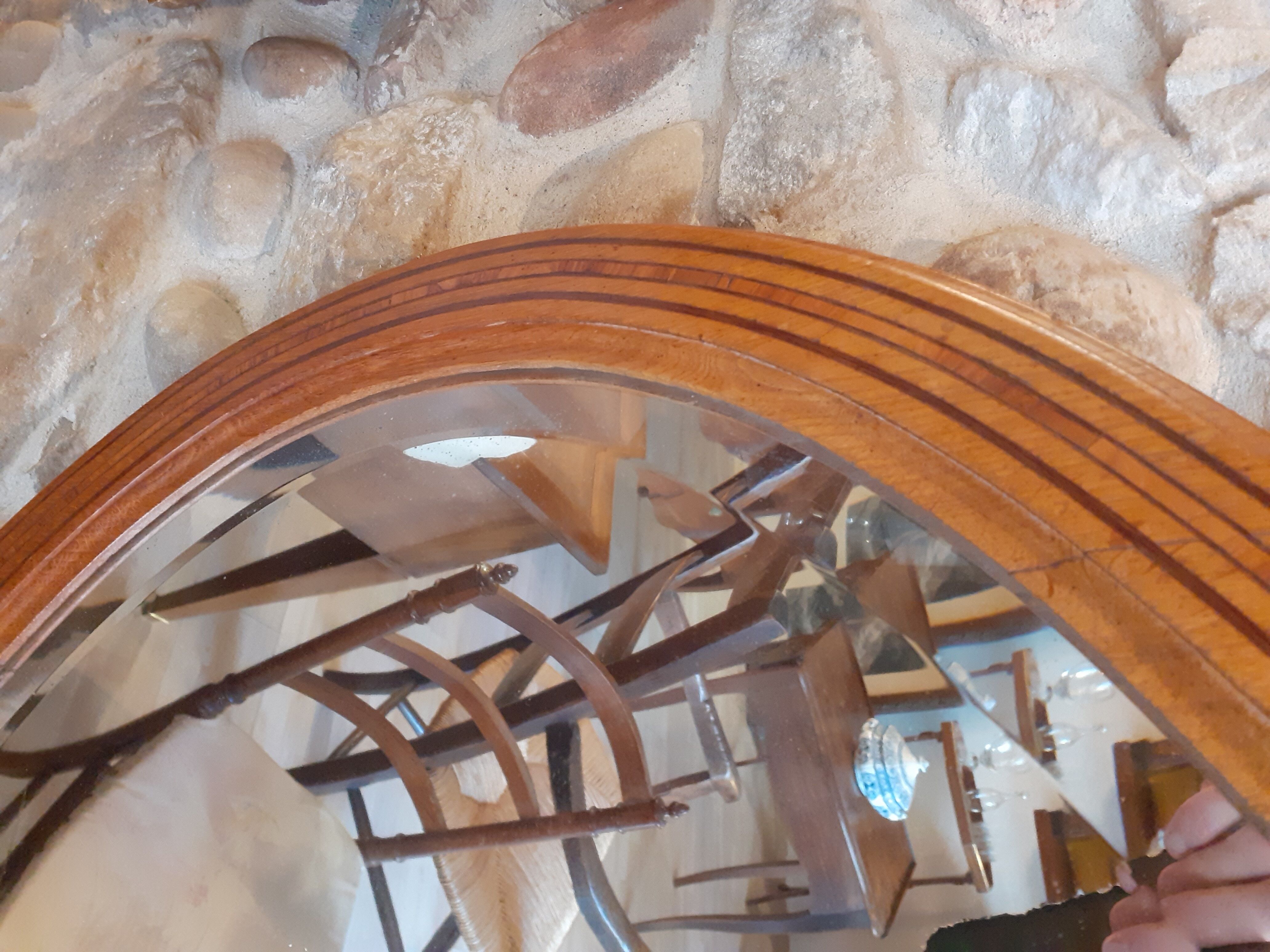 Oval wooden mirror and marquetry nets 1930