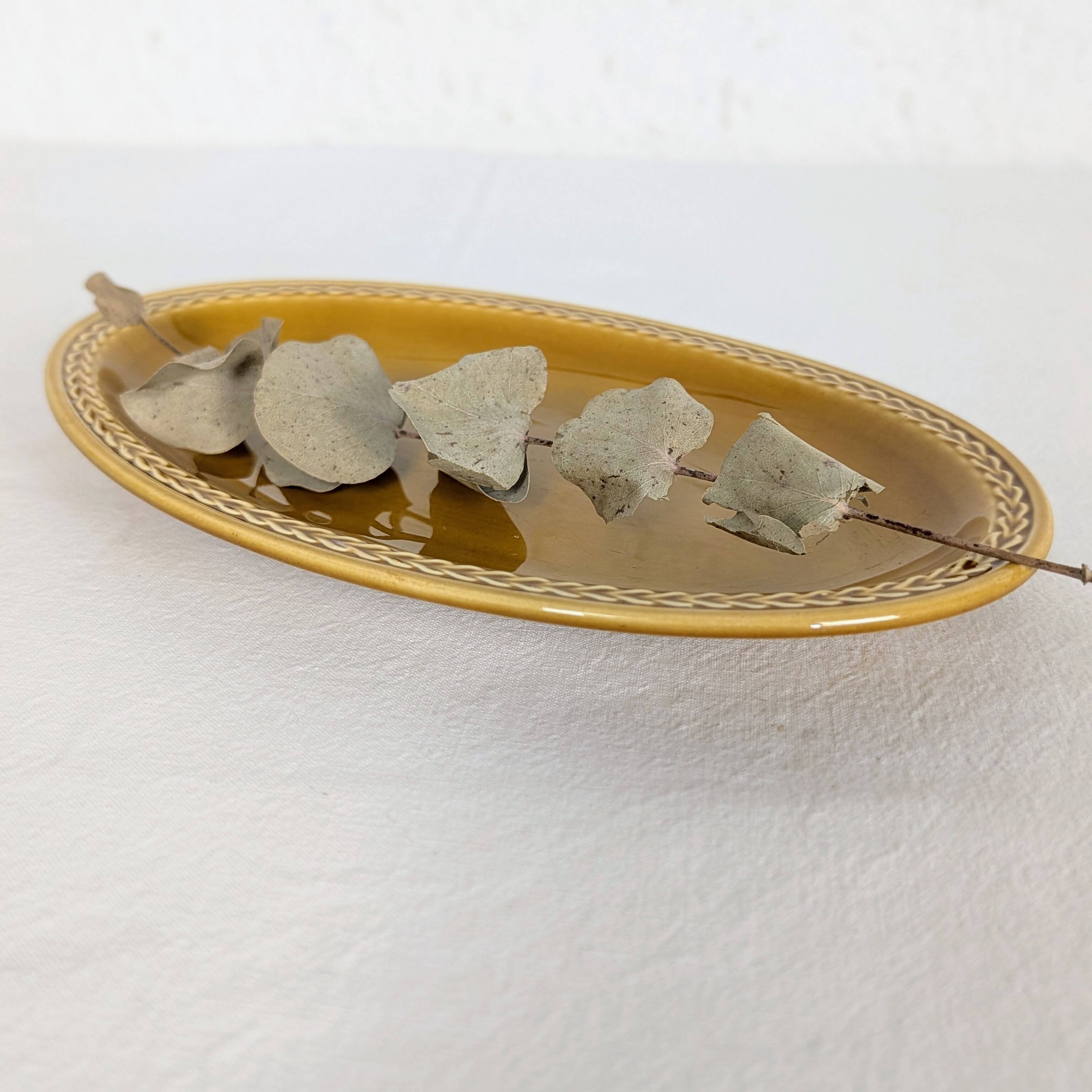 Mustard yellow ceramic platter Salins France