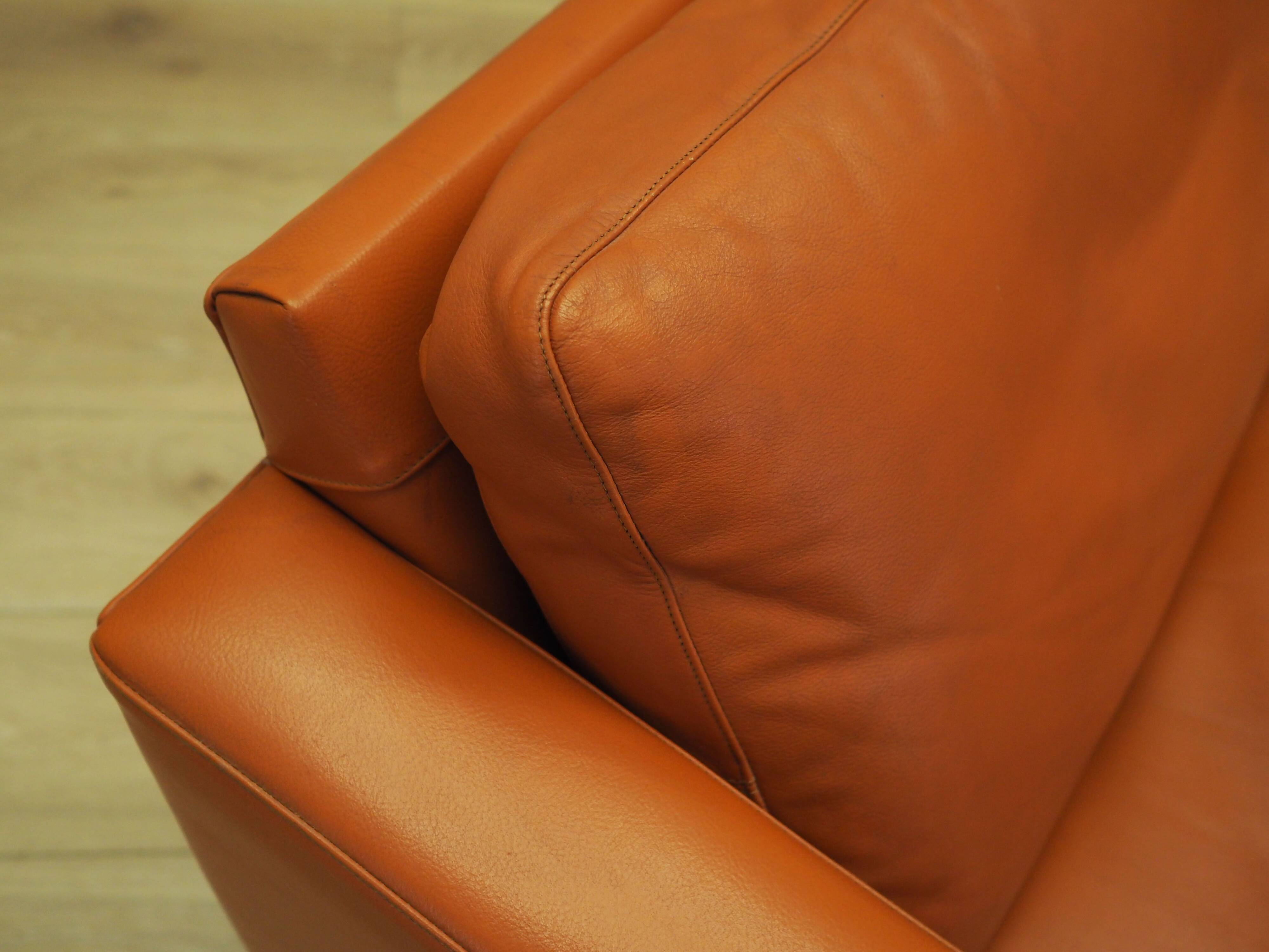 Orange leather sofa, Danish design, 1970s, production: Denmark