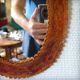 Leather repoussé mirror, Sri Lanka, 1960s