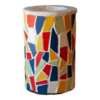 Ceramic pencil pot decorated with trencadis style mosaic., Mosaic glass.