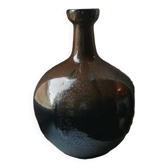 Vase de forme boule émaillé bleu nuit