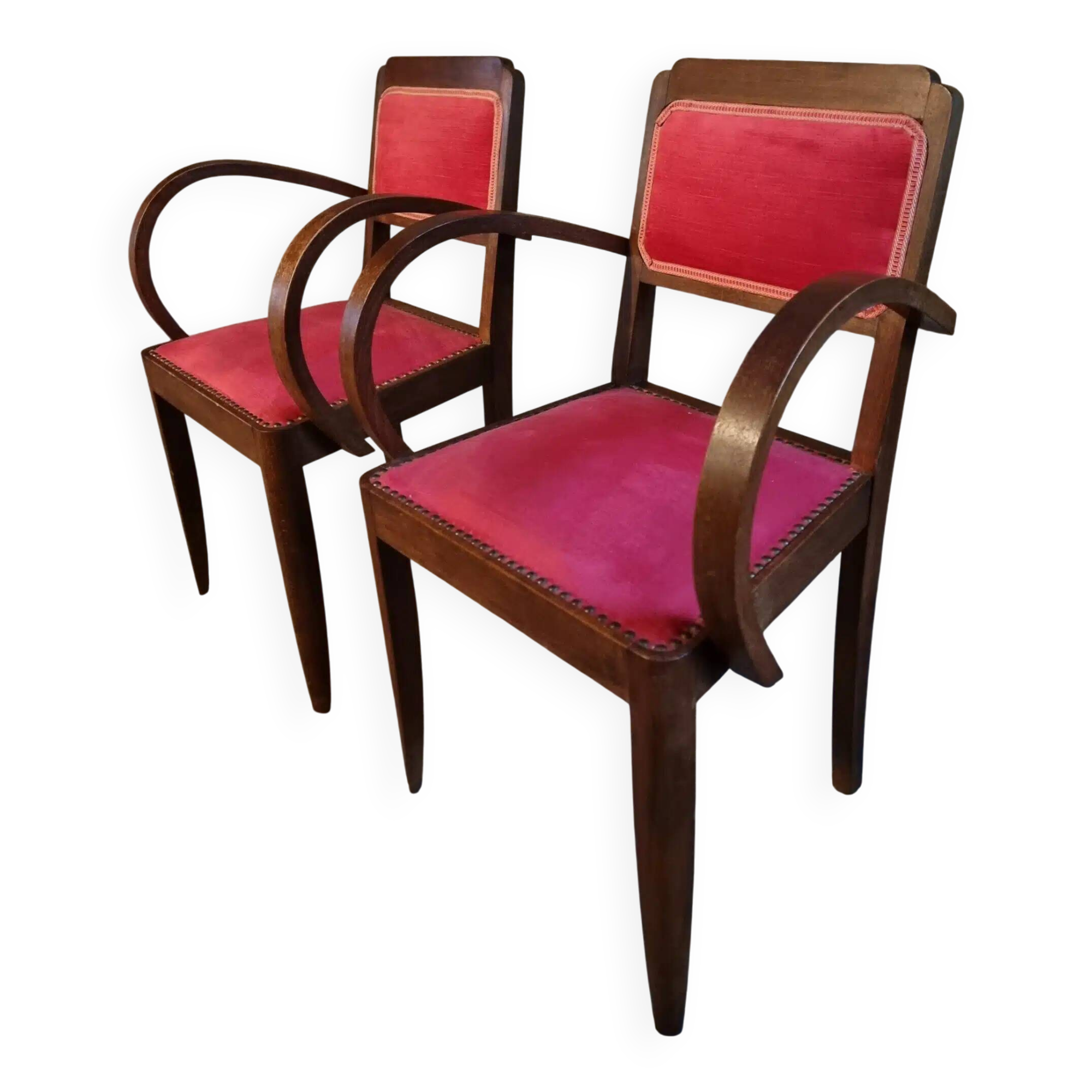 Pair of French Art Deco armchairs in beech, 1930s