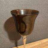 Photophore in tinted glass on high metal foot with silver patina