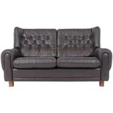 Mid-Century Design Black Leather Sofa, 1970s, Czechoslovakia