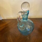 Night carafe in blue tones waffle glass with cabochon early 20th century