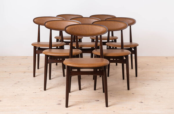Ensemble de salle à manger Mid Century Modern, table ronde avec 4 chaises Fredrik Kayser.