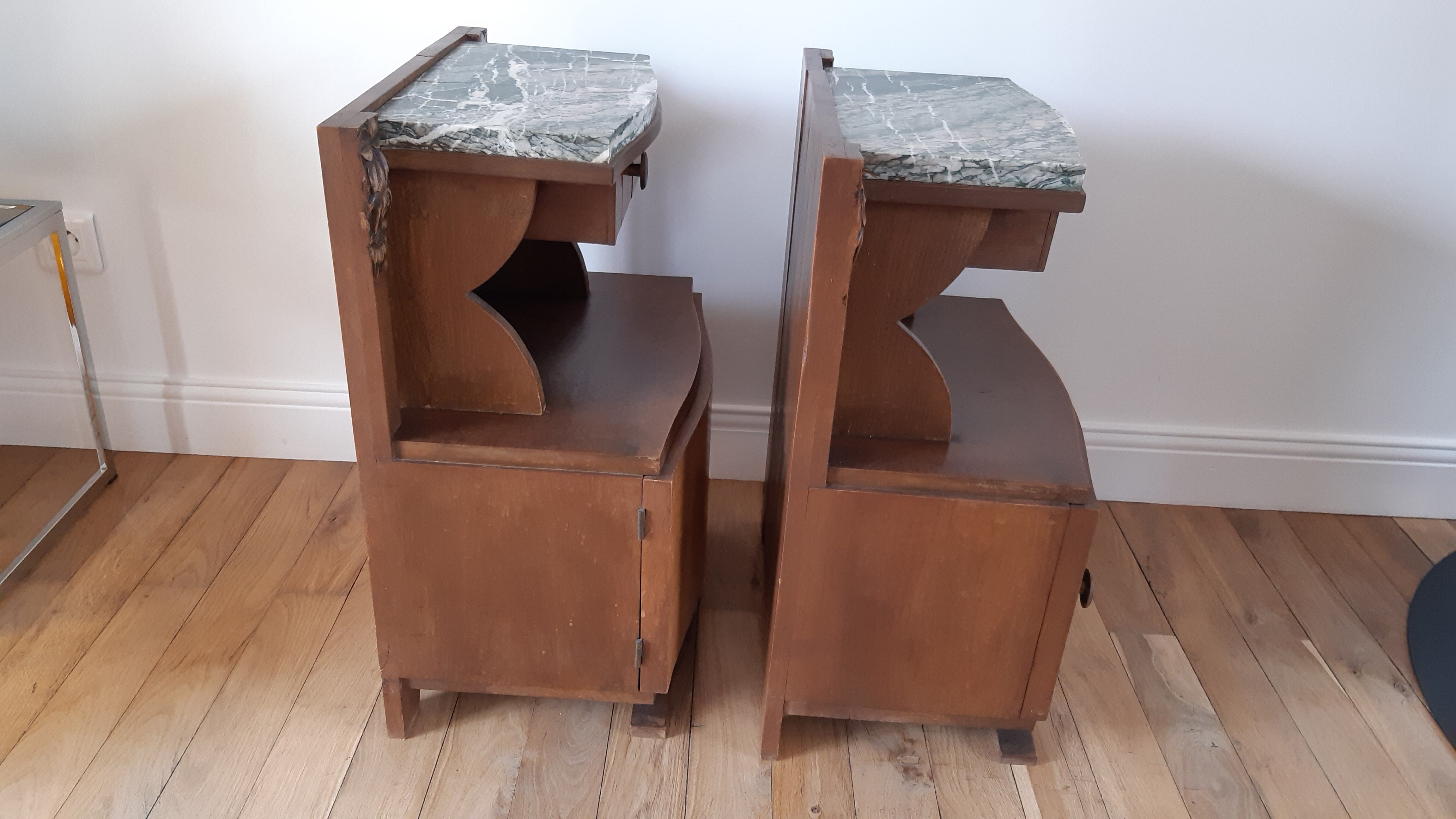Duo of bedside tables in beech wood art deco 30s