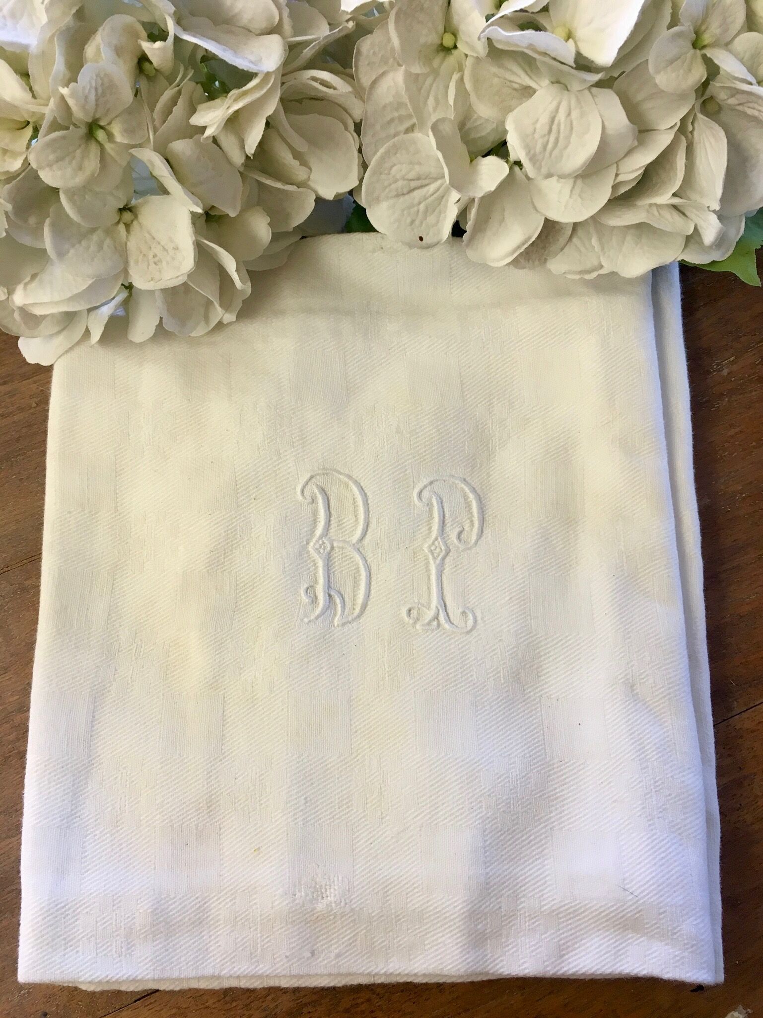 Pair of white monograms old towels