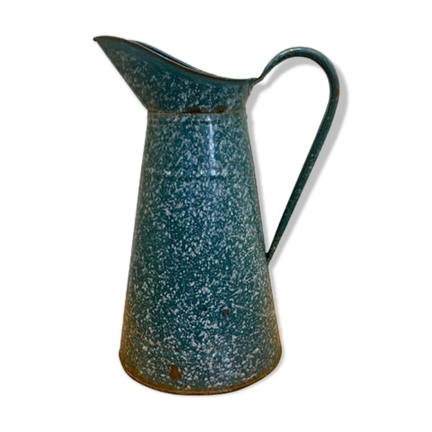 Broc ancien émaillé bleu turquoise et blanc