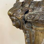 Pair of Louis XIV style andirons in bronze after a design by André-Charles Boulle.