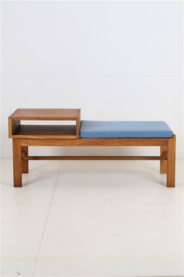 Minimalist mid-century phone / reading bench, oak, Danish modern design, 1960s / 1970s
