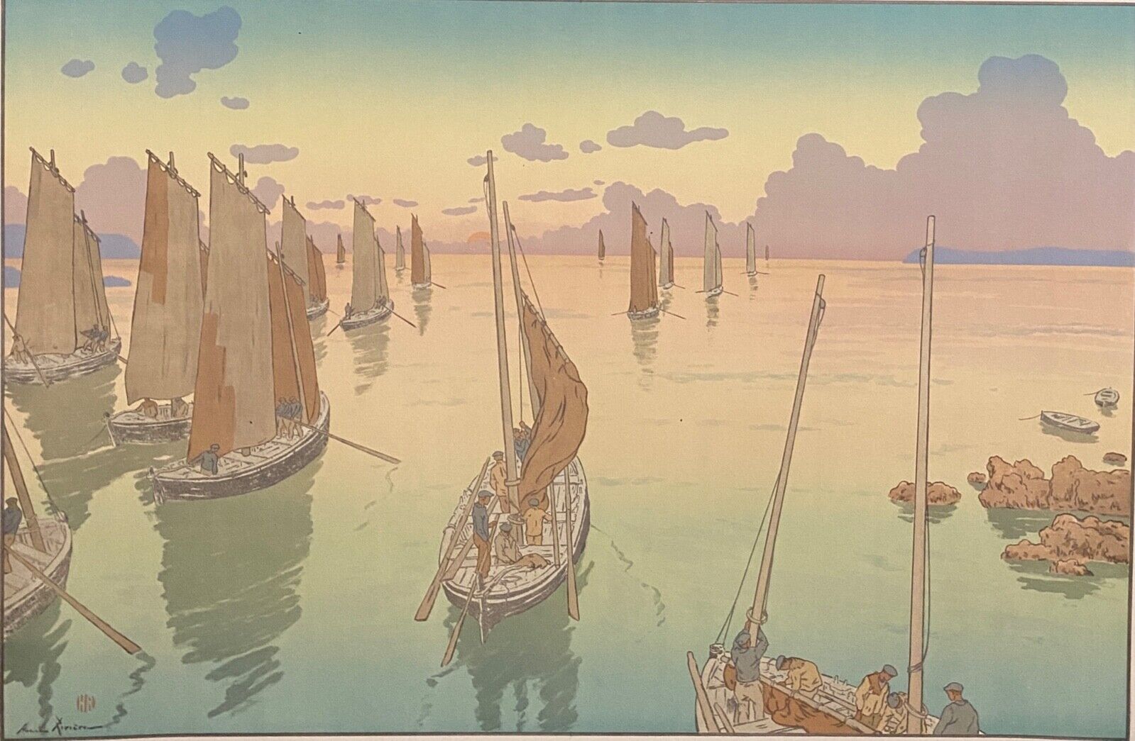 Lithograph by Henri Rivière The Sunset