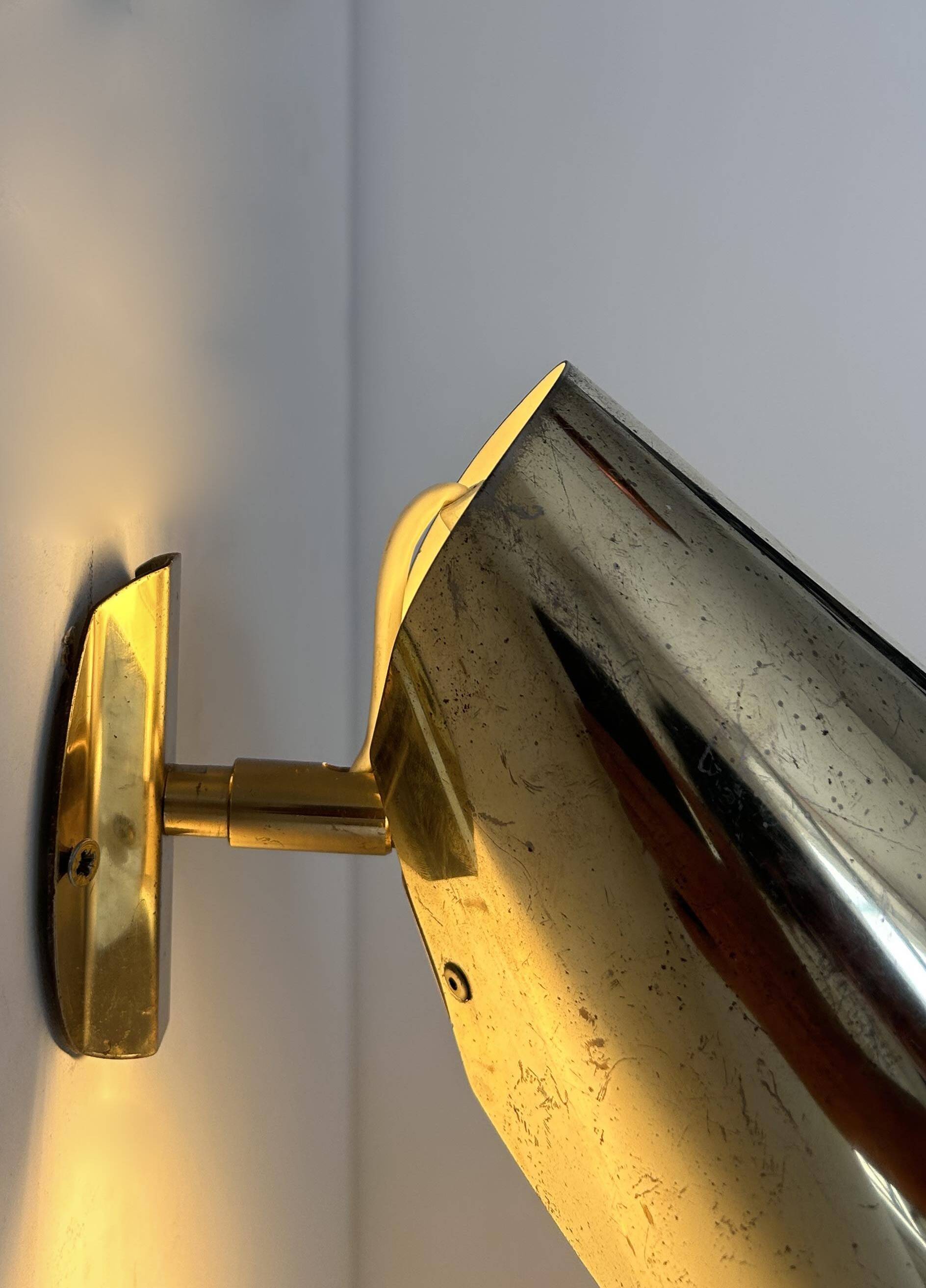 Vintage adjustable wall light, solid brass, Sweden 1970s