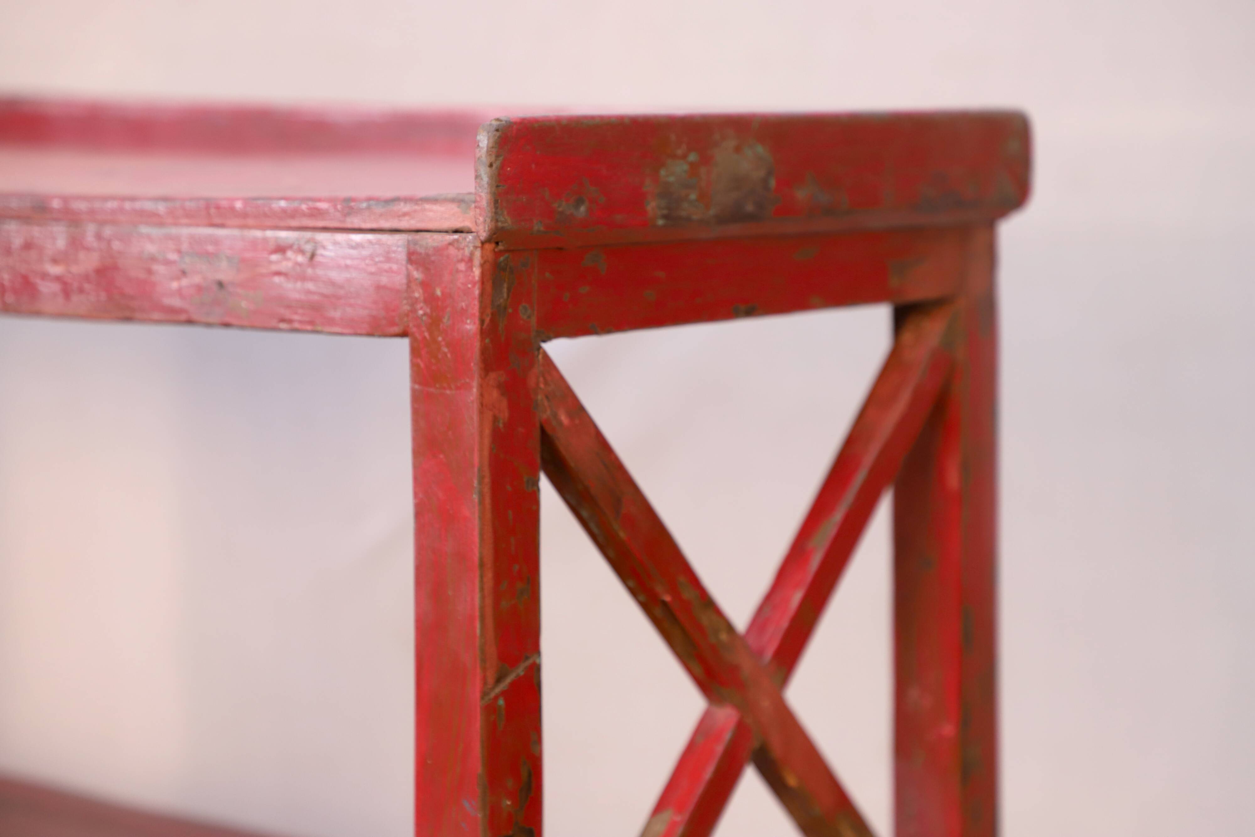 Burmese teak bookcase with original red patina