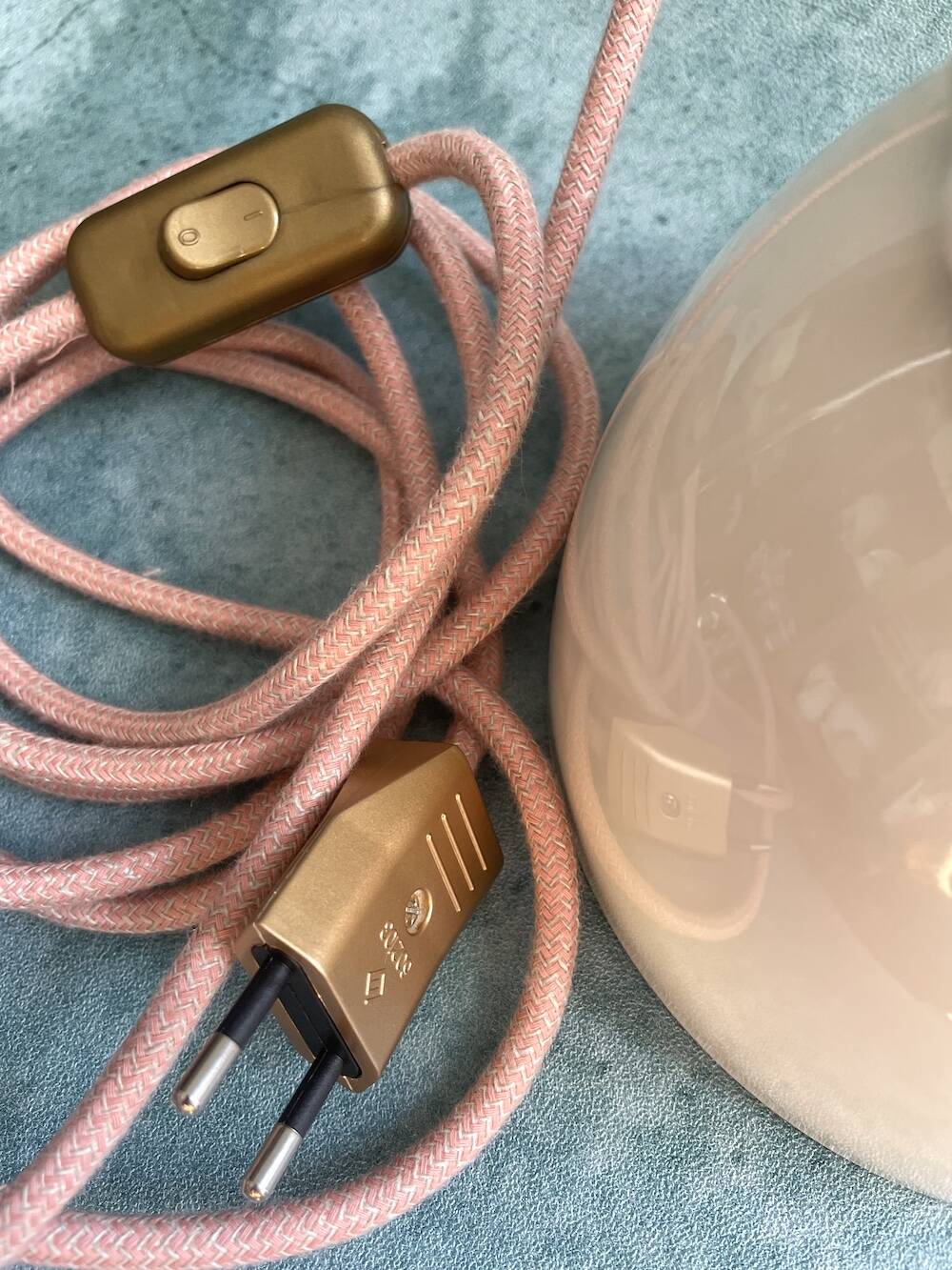 Beige ceramic lamp and decorative bowl