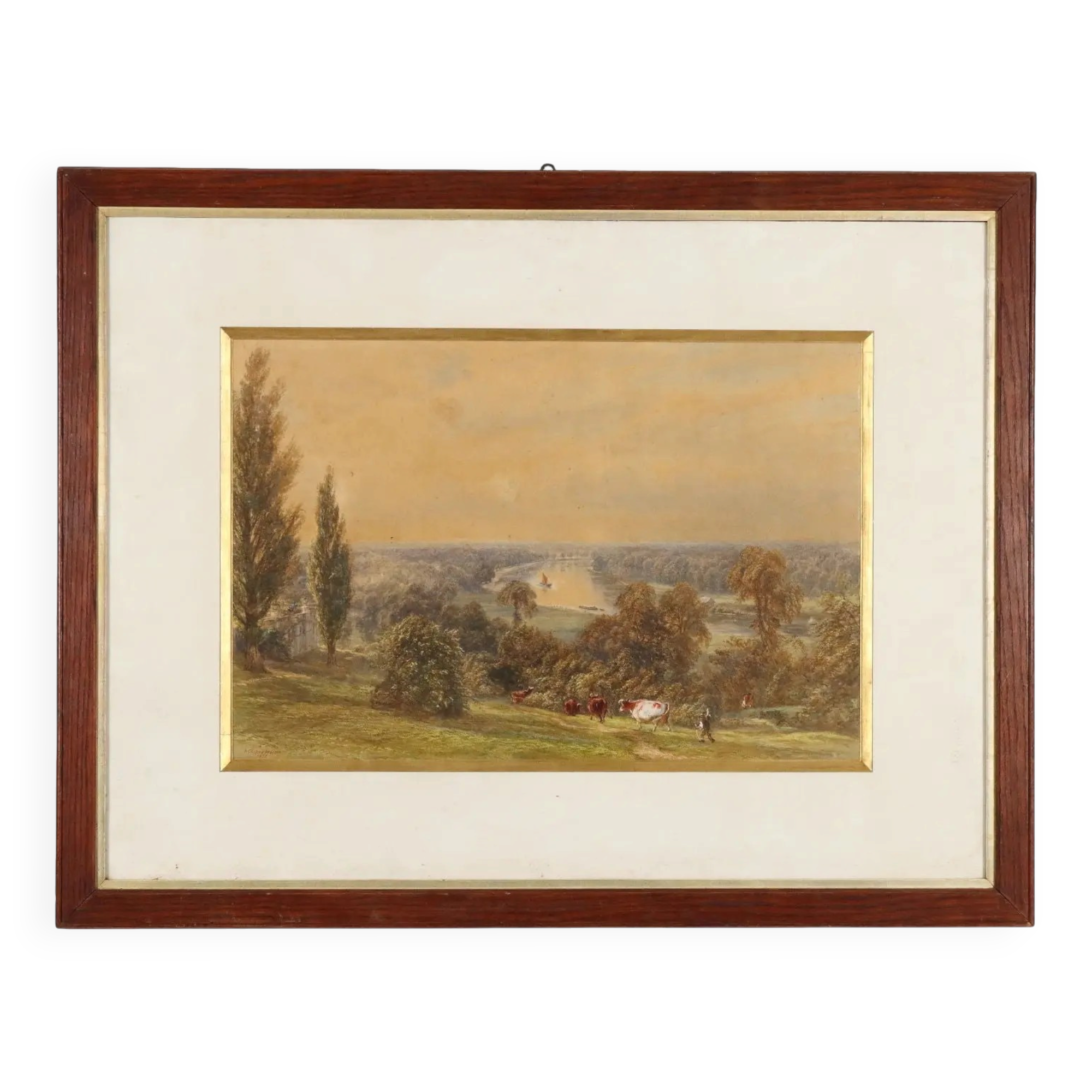 Peinture ancienne H. Clifford Warren aquarelle et crayon 1878