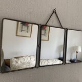 Miroir vintage 1950 triptyque barbier noir - 27 x 67 cm