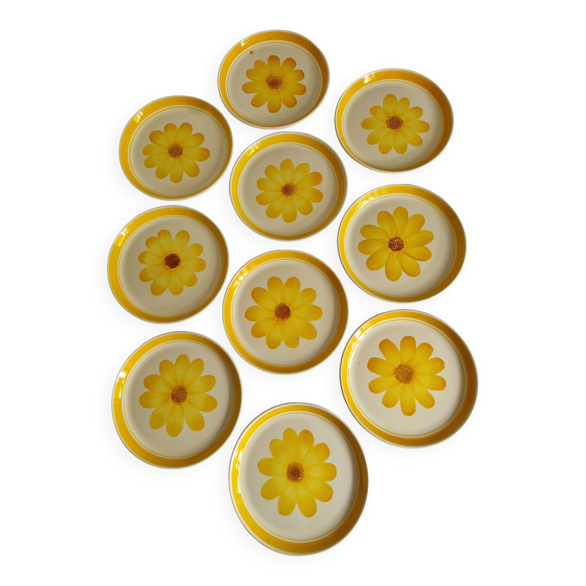 Set of 10 Flat Plates Sarreguemines Model Roseline