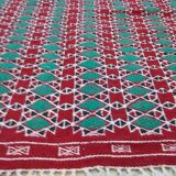 Tapis traditionnel rouge et vert en pure laine 115x210cm