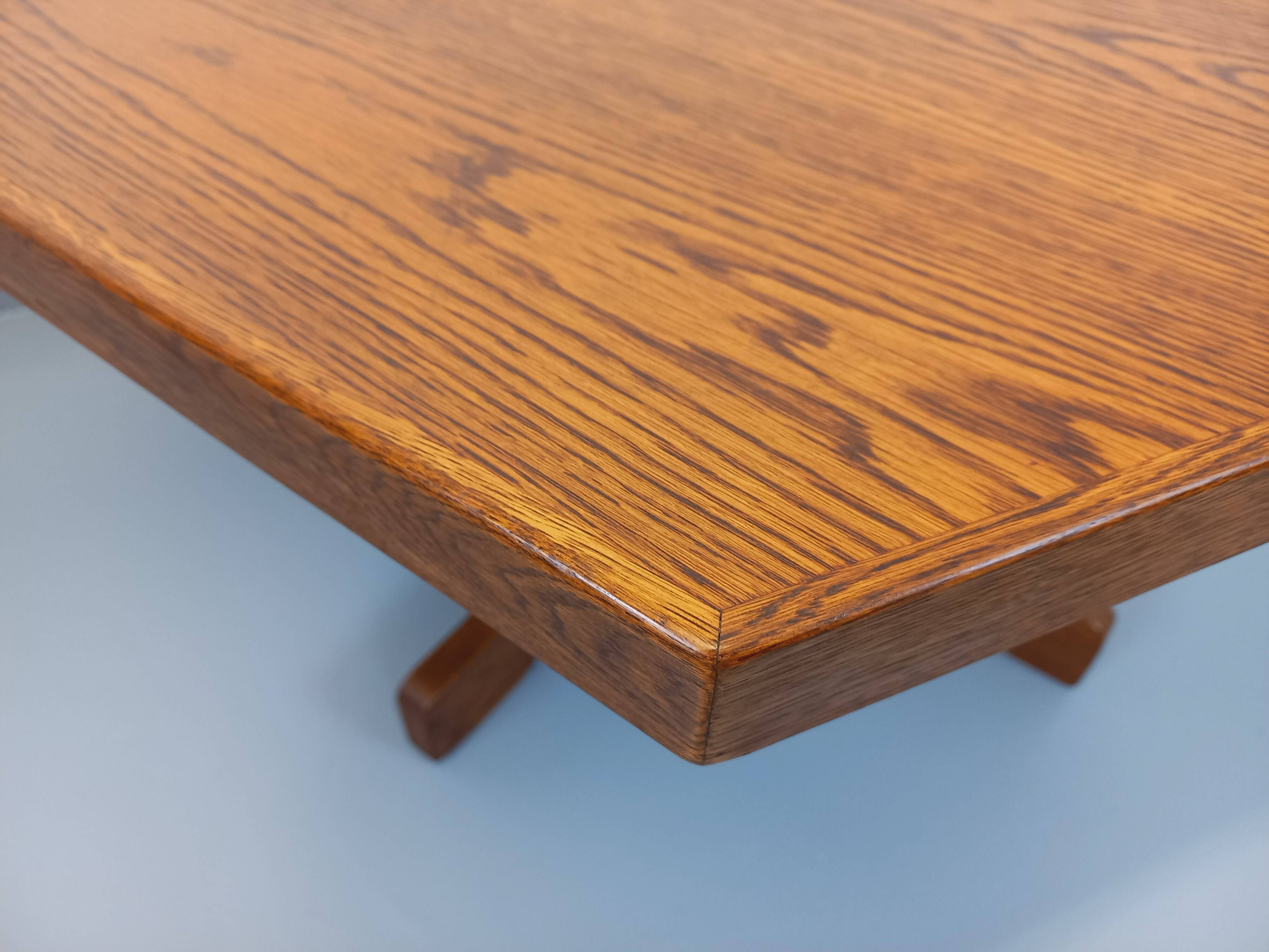 Vintage 80s hexagonal dining table in oak wood