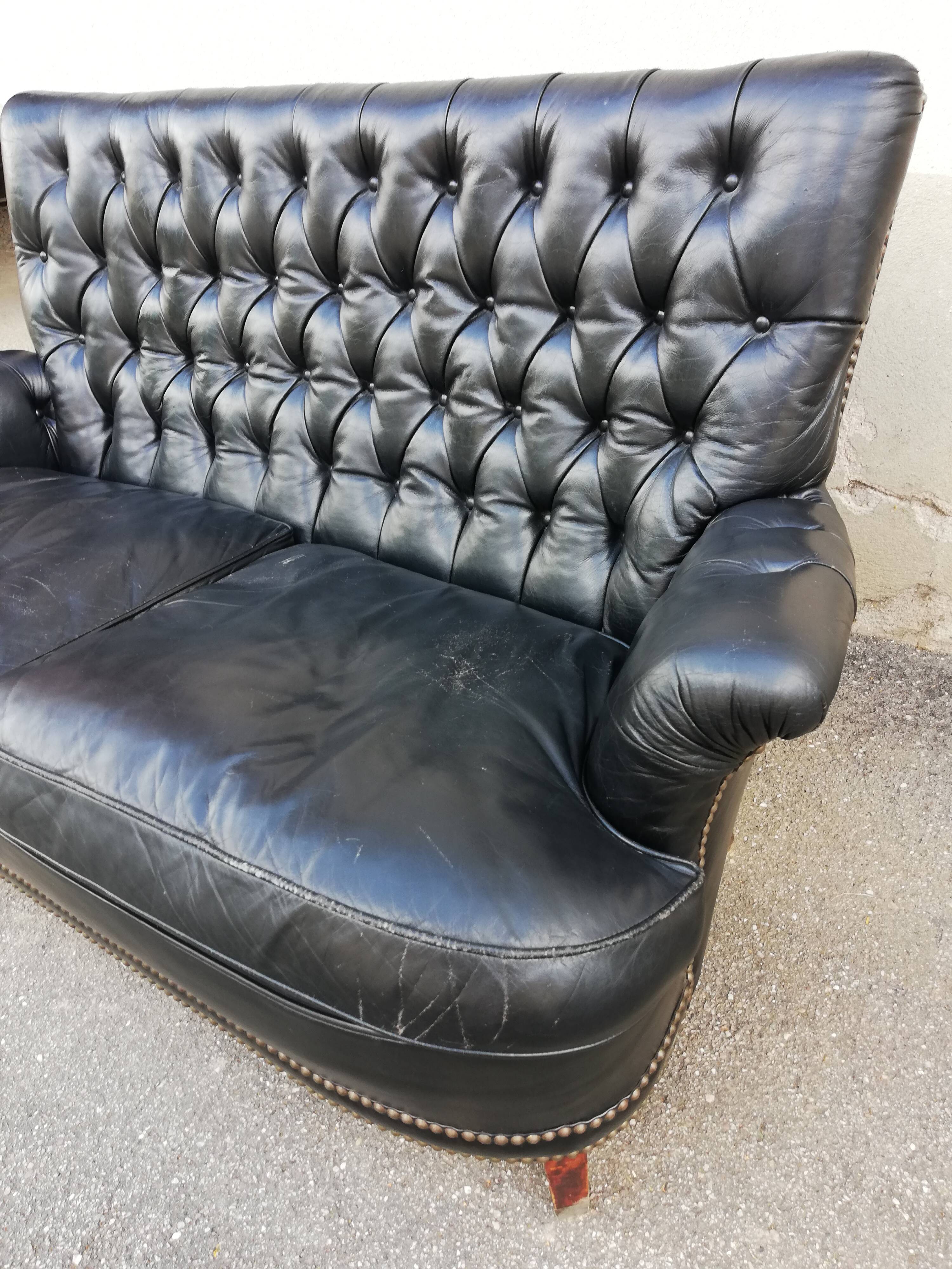Black leather sofa 2 padded seats