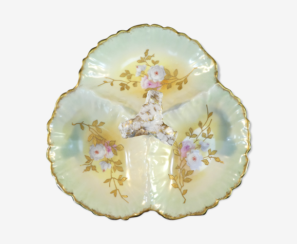 Serviteur mendiant en porcelaine de Limoges a décor floral