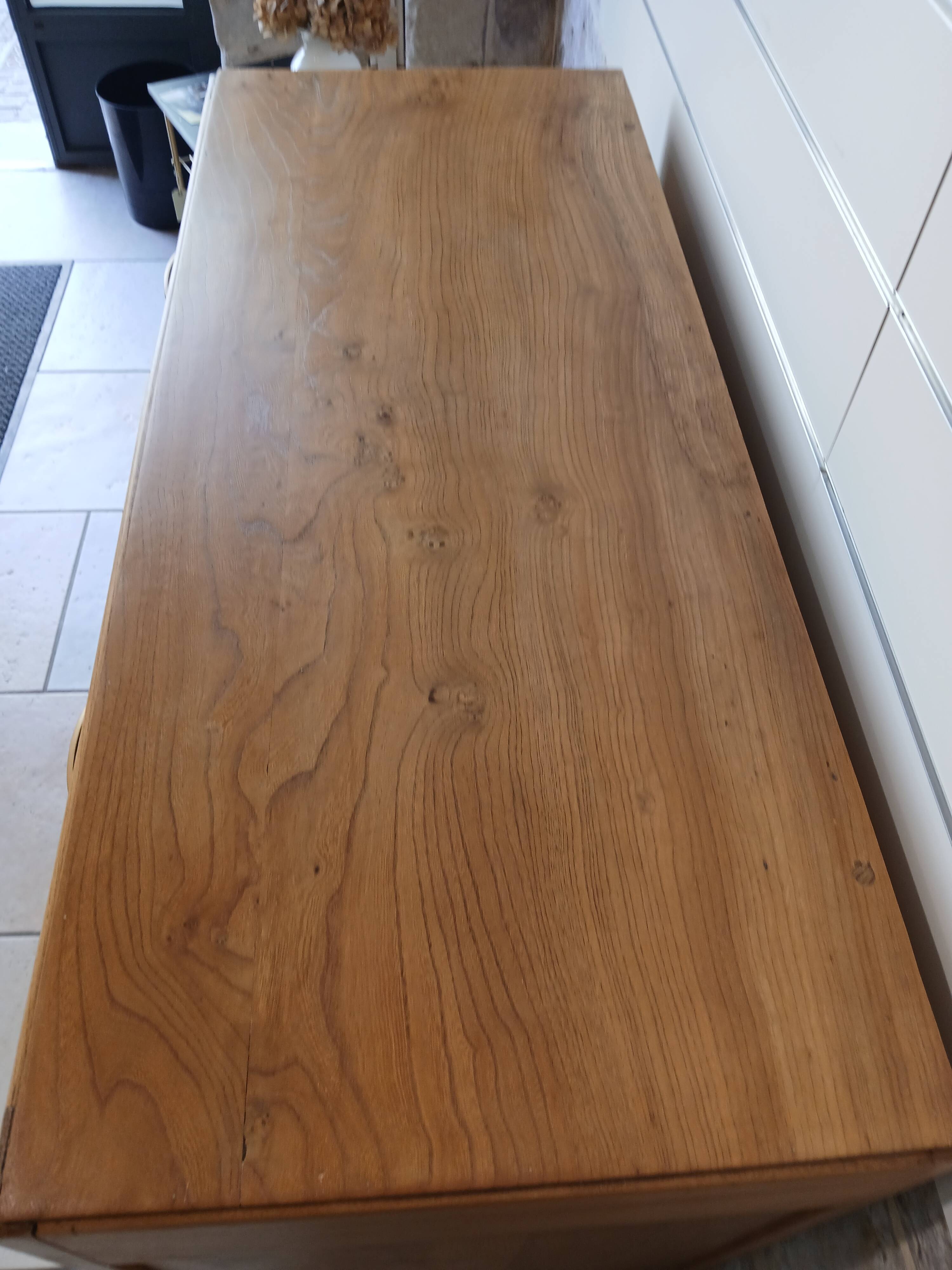 Buffet in elm burl, restyled in green and wood