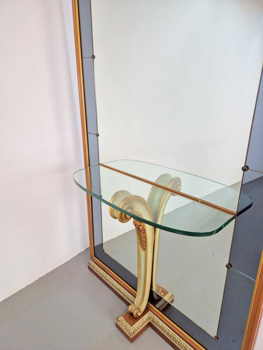 Vintage Floor Mirror with Console Table from Cristal Art, Italy, 1960s