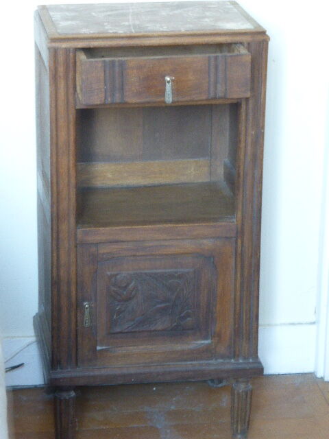 Wooden bedside and pink marble, carved flowers, art deco