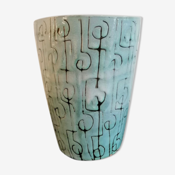 Turquoise ceramic vase, Allix in Vallauris, 1950