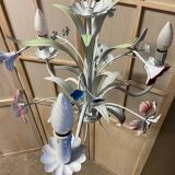 Antique florentine ceiling chandelier floral bouquet design 1970 decorative art sheet metal