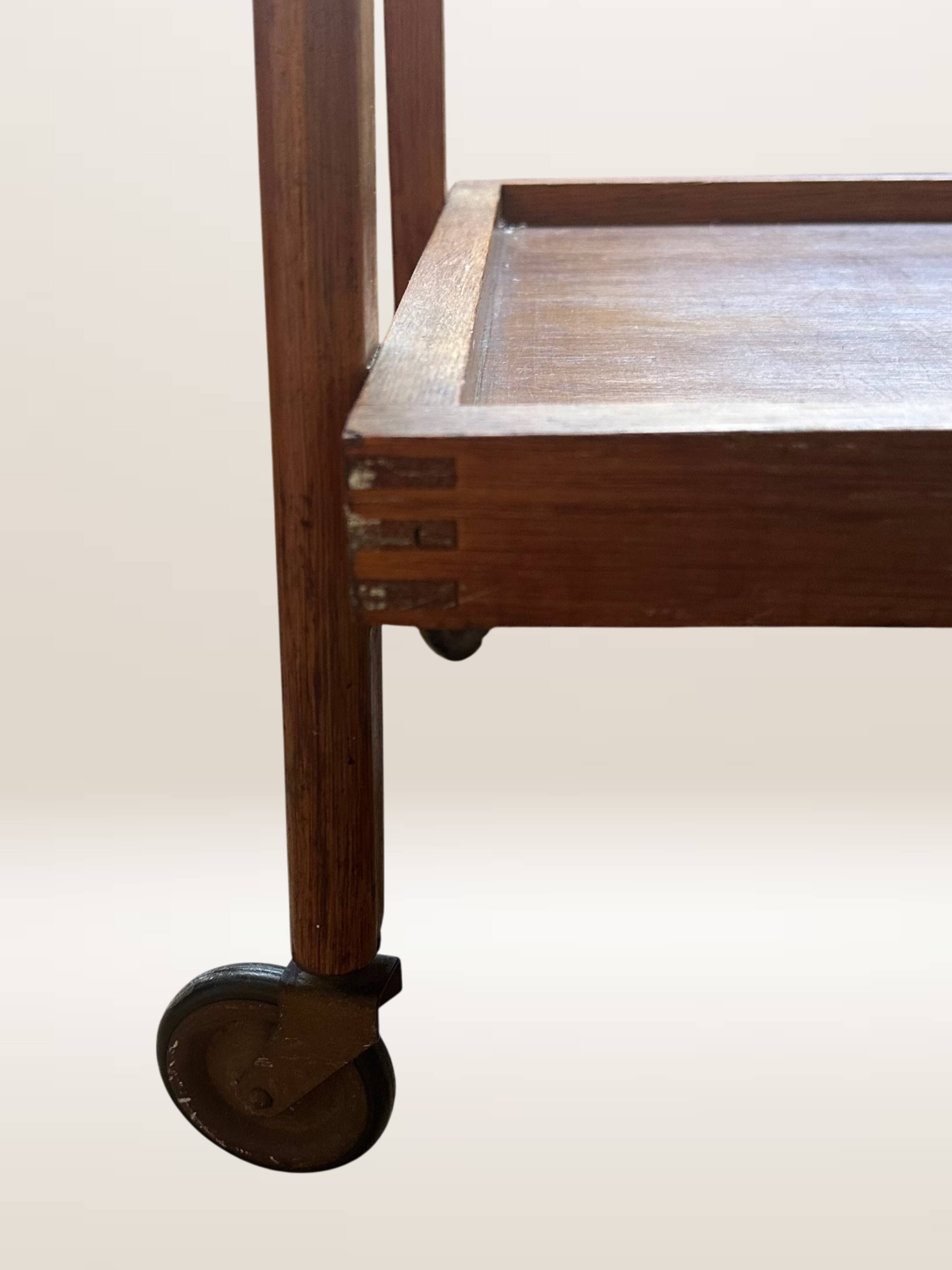 Scandinavian teak rolling dessert trolley