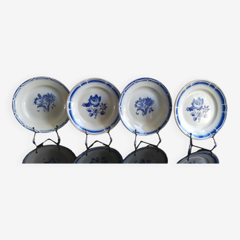 4 old plates with blue floral motifs from St Amand and Badonviller