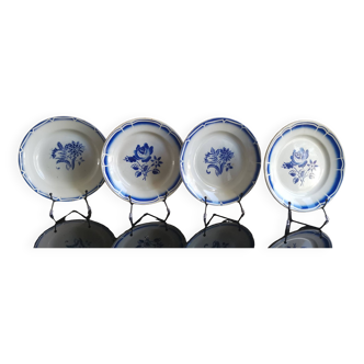 4 old plates with blue floral motifs from St Amand and Badonviller