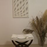 Empire style stool 1900 mahogany reupholstered in carved fabric
