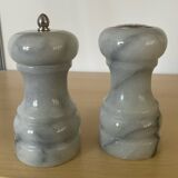 Vintage Carrara marble pepper mill and salt shaker set