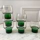 Set of 6 green wine glasses design 70s