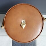Brown round leatherette sewing box